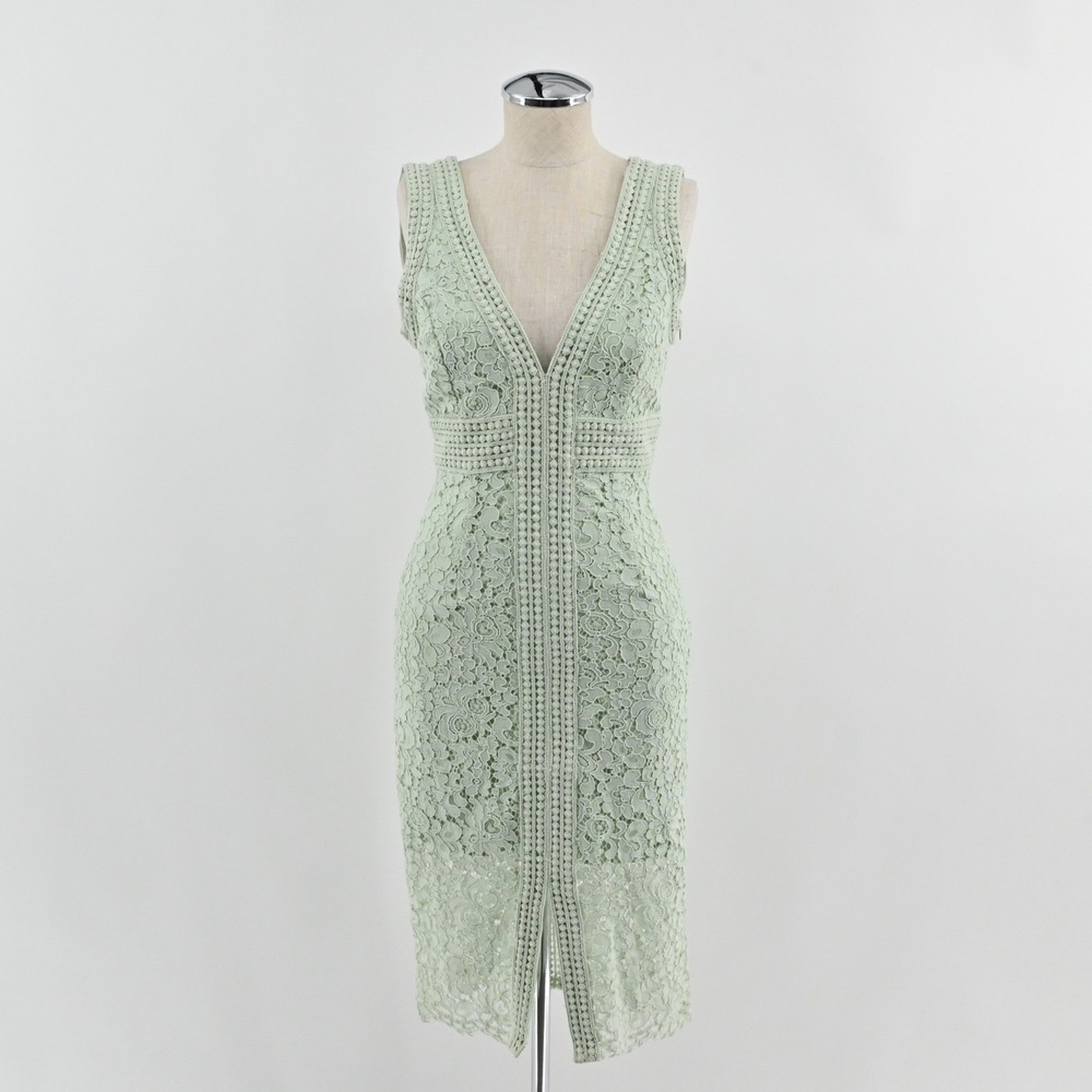 Bardot Lace Sheath Dress Womens Size XS Mint Green Crochet V-Neck Cocktail Party